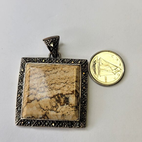 Jasper Square Pendant 925 Sterling Silver - Picture 5 of 10